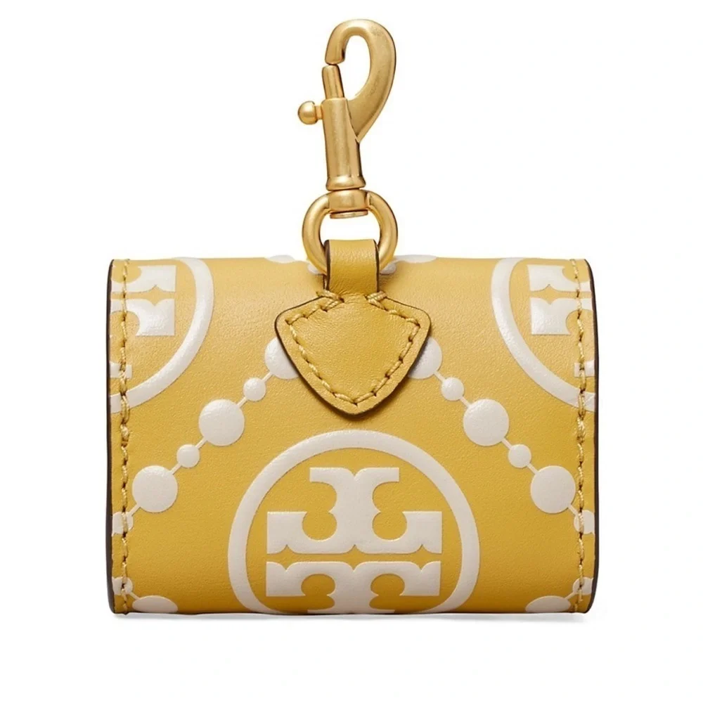 Tory Burch T Monogram Embossed Leather AirPods Pro Case Golden Sunset Yellow